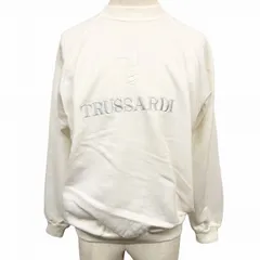 【中古】[印象AB] TRUSSARDI トラサルディ スウェットシャツ トレーナー メンズ ホワイト 白系 コットン×アクリル 古着 裏毛 刺繍に一部ラメ糸 ラグランスリーブ ロングスリーブ 刺繍 クルーネック 長袖 イタリア製のサムネイル