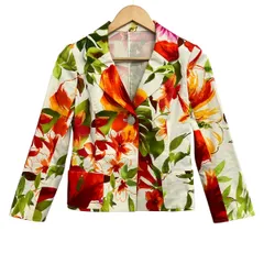 HARRODS(ハロッズ) ジャケット サイズ1 S レディース美品  - アイボリー×オレンジ×マルチ 長袖/花柄/春/秋のサムネイル