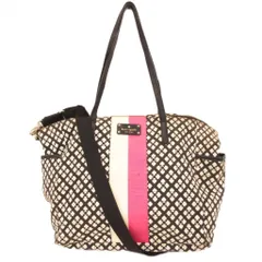 ケイトスペード KATE SPADE 2WAY マザーズバッグ トート ショルダー キャンバス レザー クラシックスペード柄 白 ホワイト グレー ピンク /JS