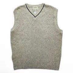 Eddie Bauer 90年代 USA製 ヴィンテージ Vネック コットンニット ベスト L ベージュ リブ編みのサムネイル