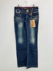RED PEPPER レッドペッパー デニムパンツ 26 ブルー フルレングス 無地 刺繍 スタンダード フレア・ブーツカット ローライズ ヴィンテージ レディース