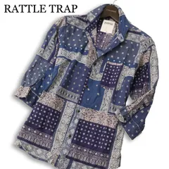 RATTLE TRAP メンズビギ 春夏★ 七分袖 バンダナ柄 パッチワーク風 総柄 シャツ Sz.M メンズ ネイビーのサムネイル