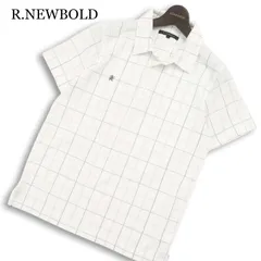 R.NEWBOLD ポールスミス 春夏★ 半袖 鹿の子 ロゴ刺繍 チェック ポロシャツ Sz.L メンズ 白のサムネイル