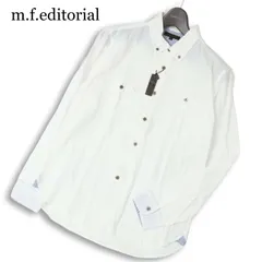 未使用★ m.f.editorial タカキュー 通年★ 長袖 ストライプ ボタンダウン シャツ Sz.L メンズ 白のサムネイル