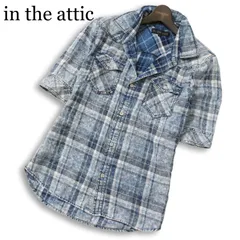 in the attic インジアティック 春夏★ 半袖 ウォッシュ加工 デニム チェック柄 ウエスタン シャツ Sz.L メンズのサムネイル