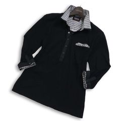 NICOLE CLUB FOR MEN Spring/Summer 3/4 Sleeve Diamond Pattern Double Collar Polo Shirt Sz.46 Men's Black