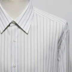 ブリオーニ シャツ メンズ 43 BRIONI 極美品 サックス ストライプ ダブルカフス 最高級ドレスシャツ イタリア製 ローマ レギュラーカラー 白 青 17 XL XXL 100%コットン ポプリン オーバーサイズのサムネイル