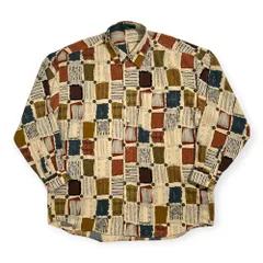 美品 Munsingwear マンシング ウェア 総柄 長袖シャツ サイズ LL /メンズ/ゴルフ/日本製/ベージュ×マルチのサムネイル