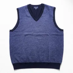 Brooks Brothers エクストラファイン メリノウール Vネック ニットベスト XL ブルー ネイビー 総柄のサムネイル