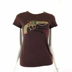 チェスティ Chesty Tシャツ カットソー 半袖 ロゴ ピストル プリント パール ビジュー装飾 F ダークブラウン こげ茶色のサムネイル