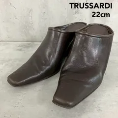 TRUSSARDI トラサルディ レザーミュール ブラウン 22cm スクエアトゥ ウェッジヒール サンダル 本革 スリッポン シンプル オフィス きれいめ 大人 カジュアル レディース シューズ ★ ■◆のサムネイル
