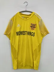 adidas アディダス Tシャツ/カットソー S イエロー 前面プリント バックプリント ブランドロゴ ライン柄 ミドル丈 半袖 クルーネック(丸首) メンズ