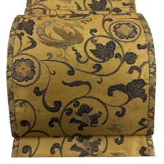 袋帯 秀品 鳥 花唐草 箔 金色 六通 正絹 【中古】