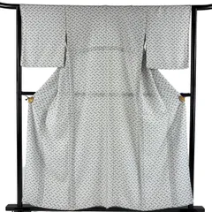 小紋 身丈157.5cm 裄丈64cm M 単衣 幾何学模様 白 正絹 秀品 【中古】のサムネイル