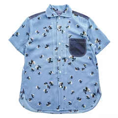 JUNYA WATANABE MAN COMME des GARCONS レーヨン 半袖シャツ XS ブルー 総柄 花柄 切り替え 日本製 WS-B040のサムネイル