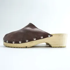 Leather Studded Clog Mules イタリア製 サボ サンダル 23cm ブラウン レザー ウッドソール スタッズのサムネイル