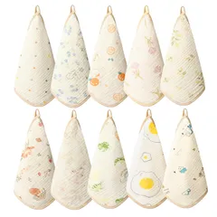 ベビー 10枚セット ガーゼタオル ループ付き 25x25cm ガーゼハンカチ 4層 綿100% 名前入 保育園用