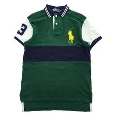Polo Ralph Lauren 90年代 ヴィンテージ ポロシャツ 半袖 ラガーシャツ S グリーン ネイビー CUSTOM FIT ビッグポニー 鹿の子