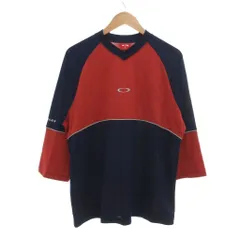 オークリー OAKLEY Tシャツ L 赤 レッド 紺 ネイビー Vネック 七分袖 切り替えデザイン ラグランスリーブ /NU ■ECF005のサムネイル