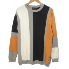 ベルシュカ Bershka ニット セーター 長袖 プルオーバー 厚手 配色 S 170/88A ベージュ ブラック マスタード /Xのサムネイル