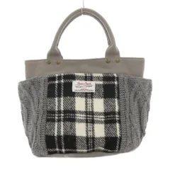 ハリスツイード Harris Tweed 美品 ハンドバッグ グレー チェック柄 ニット切り替え ケーブル編み /MG ■GY99のサムネイル
