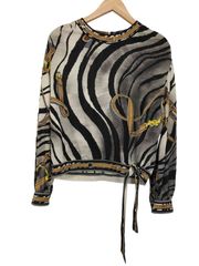★LEONARD★シルクウール★人気柄トップス★ レオナール LEONARD ウール シルク混 ゼブラ モックネック トップス