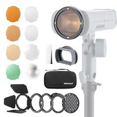 新品 NEEWER 磁気フラッシュアダプターリング Q3ストロボフラッシュ用 角型ヘッド-ラウンドヘッドアダプター シリコン製 バーンドア/グリッド/ドームディフューザー/拡散パネル/バイザー/カラージェルフィルター/防水キャリーケース付き CRM5のサムネイル