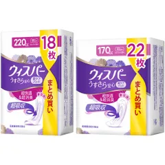 新品 WHISPER うすさら安心 女性用 吸水ケア 170cc 32cm 22 枚 & 220cc 35cm 18枚 長時間・昼でも夜でも安心 ナプキン型尿ケアパッド 大容量パック(多い量の尿モレ用)のサムネイル