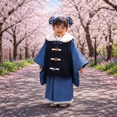 ✨新品・未使用品✨別注らくらく着付け　三歳女児セパレートデニム着物セットのサムネイル