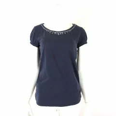マックスマーラ ウィークエンドライン MAX MARA WEEKEND LINE カットソー Tシャツ パフスリーブ 半袖 ラウンドネック ラインストーン メタル装飾 M 紺 ネイビー 国内正規品のサムネイル