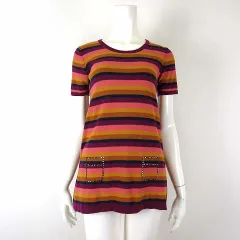 ソニアリキエル SONIA RYKIEL チュニック カットソー コットン 半袖 ボーダー柄 ラインストーン装飾 M 38 ボルドー オレンジ ピンク マスタードのサムネイル