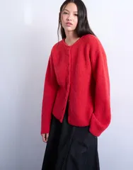 トップショップ レディース アウター カーディガン リブ ニット Topshop knit easy ribbed relaxed cardigan Red レッドのサムネイル