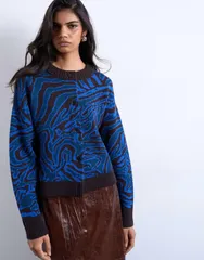 トップショップ レディース アウター カーディガン アニマル柄 プリント ニット Topshop knit animal print cardigan Blue ブルーのサムネイル