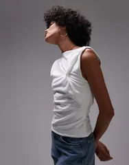 トップショップ レディース トップス タンクトップ Topshop knot shoulder tank IVORY アイボリーのサムネイル