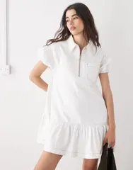 コルージョン レディース トップス ワンピース デニム COLLUSION denim smock dress in ecru ECRU エクリュ