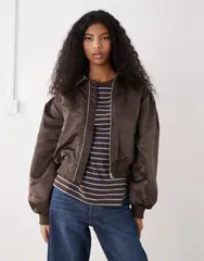 モンキ レディース アウター ジャケット・ブルゾン ギャザー Monki ruched back bomber jacket Brown dark ブラウンのサムネイル