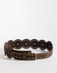 エイソス レディース アクセサリー ベルト スエード ASOS DESIGN faux suede studded roundisc belt BROWN ブラウンのサムネイル