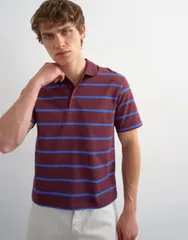 トップマン メンズ トップス ポロシャツ クロップド Topman relaxed cropped fit striped polo in dark Burgundy stripe バーガンディのサムネイル