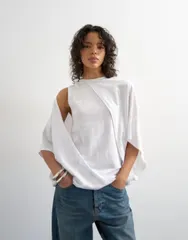 トップショップ レディース トップス Tシャツ ケープデザイン ドレープ キャップ ケープ Topshop cape draped tee WHITE ホワイトのサムネイル