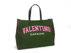 ■極美品■ VALENTINO GARAVANI ヴァレンティノ ガラヴァーニ キャンバス×レザー ハンドバッグ トート レディース グリーン系 FJ8130のサムネイル