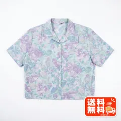 花柄 半袖シャツ ブラウス ライトブルー パープル レトロのサムネイル