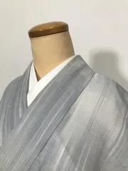 中古30％OF/【中古】Lサイズ 紬 化繊 グレー地に霞文様 夏着物のサムネイル