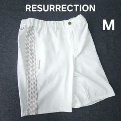 【👌値下げ交渉受付中】美品 RESURRECTION ストレッチ素材ゴルフハーフパンツ メンズ M ホワイト 総柄サイドライン 速乾 レザレクションのサムネイル