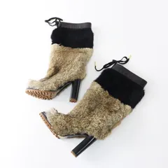 極美品 クロエ chloe ラビットファー ヒールブーツ 36｜ブラック ベージュ リアルファー レザー フィービー【2400014978360】のサムネイル