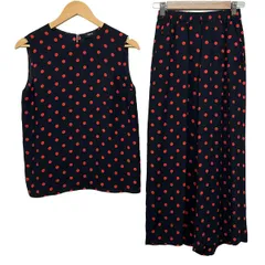 theory(セオリー) レディースパンツセットアップ レディース美品  - ダークネイビー×レッド ドット柄