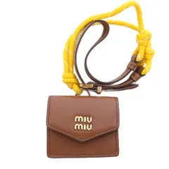 ミュウミュウ miumiu トリック ミニポーチ バッグチャーム AirPods ケース レザー 茶 ブラウン 黄色 イエロー /TK ■OHのサムネイル