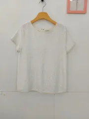 ZADIG&VOLTAIRE ザディグ・エ・ヴォルテール シルク バイカラー 白 スパンコール ブラウスTシャツ 55のサムネイル