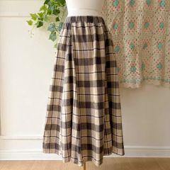 美品】パラスパレス 綿麻 格子柄 タックギャザースカート フレア