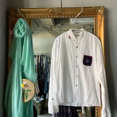 83 ゾーイ zoy ドレス メンズ シャツ 総柄 柄シャツ 刺繍 長袖　Mサイズ　メンズ　men's　ホワイト オフホワイト アイボリー 白 シロ　GOLF　ゴルフのサムネイル