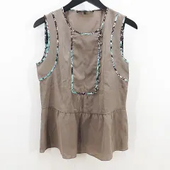 ビーシービージーマックスアズリア BCBGMAXAZRIA ノースリーブ ブラウス カットソー プルオーバー XXS グレー系 ペプラム タイダイ ライン シルク のサムネイル